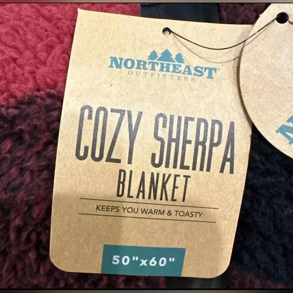 New Northeast Outfitters Cozy Cabin Red Buffalo Check Sherpa Blanket 50” x 60”